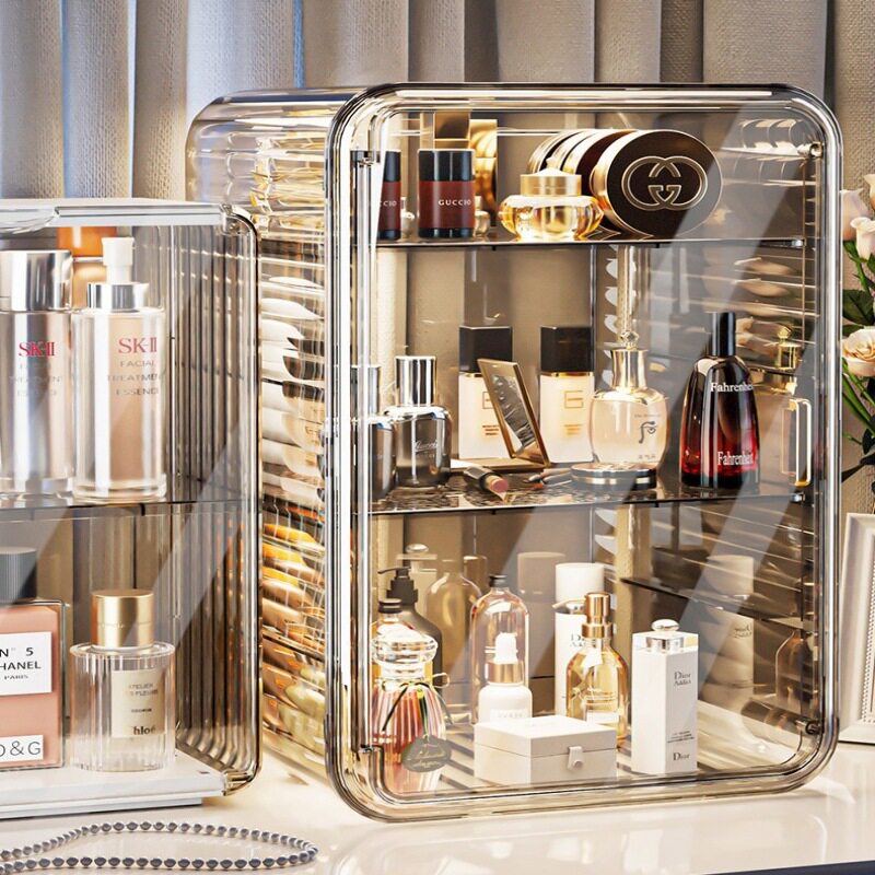 化妆品收纳盒轻奢防尘箱梳妆台香水护肤品粉饼面膜大容量置物架子