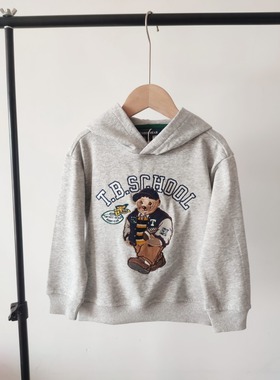 24春款卡通小熊童装男童纯棉洋气毛圈连帽卫衣灰色TTMW234902K