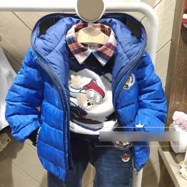 清仓男童冬装外套厚鸭绒奥特曼超人宝宝羽绒服带眼镜上衣滑雪服