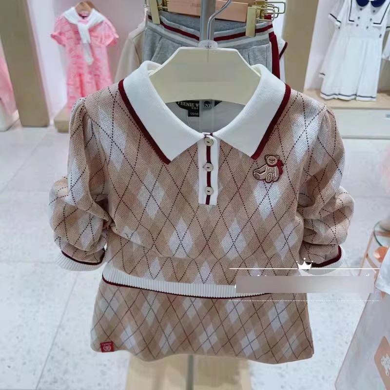 25春新款女童学院英伦风菱形针织毛衣半身裙休闲套装TKSK243851D