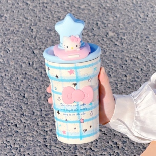 高颜值保温杯女生陶瓷覆层学生大容量水杯新年礼物带茶隔吸管杯子