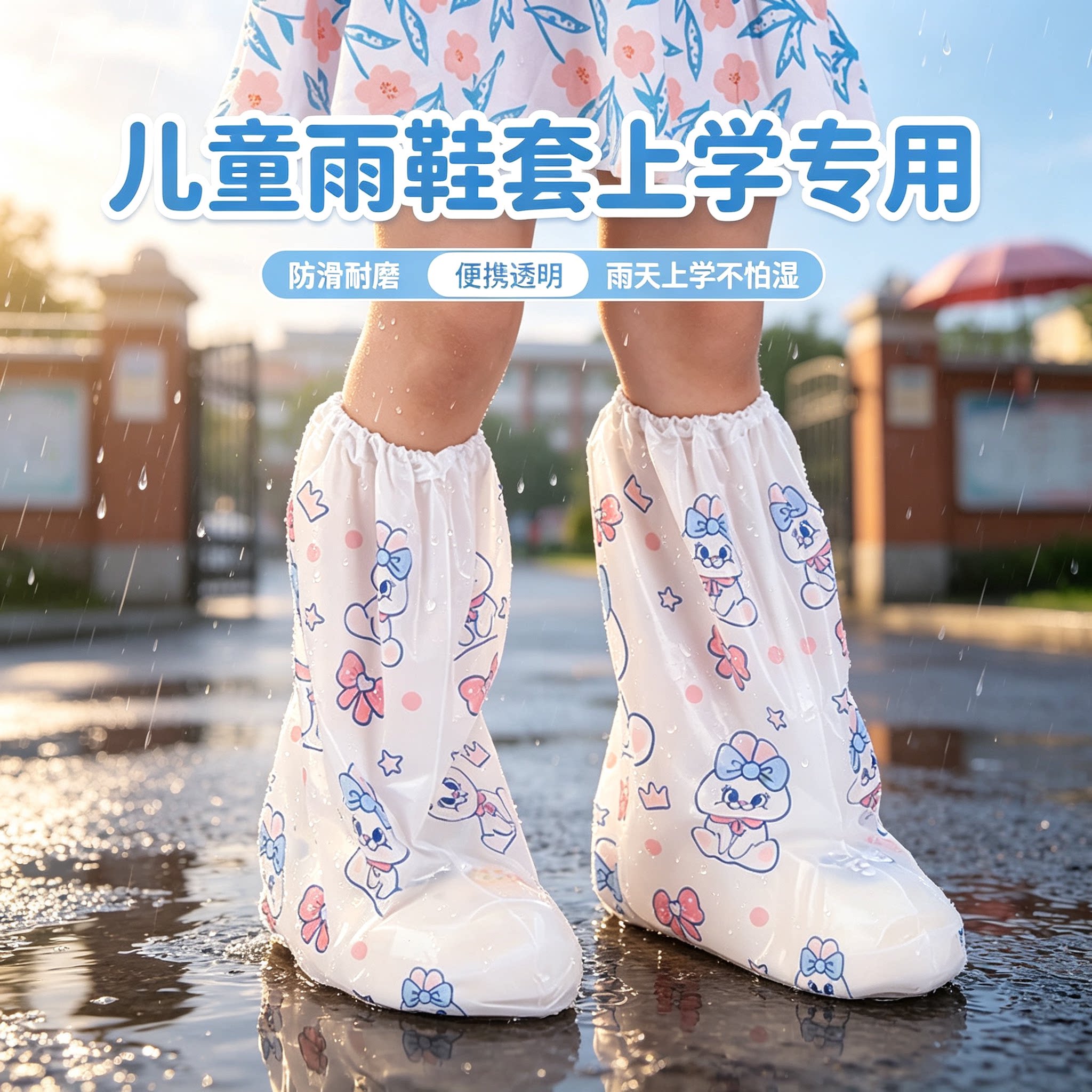 儿童雨鞋套上学专用防水防滑透明卡通雨靴耐磨加厚鞋套便携耐磨
