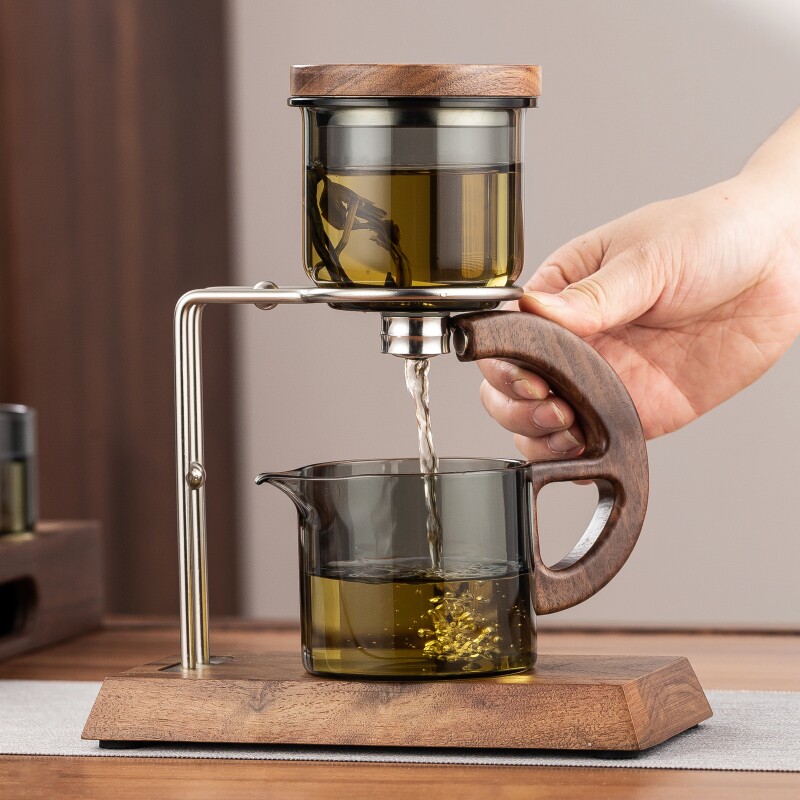 高颜值胡桃木功夫茶具高端泡茶器磁吸过滤冲茶杯高硼硅玻璃泡茶壶