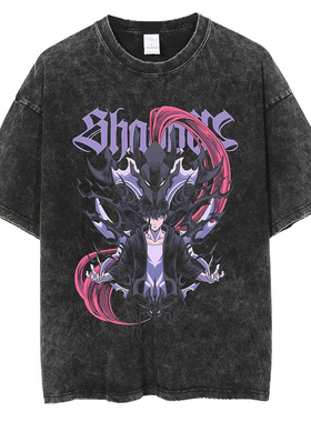 Solo Leveling 独自升级动漫系列 新款做旧 街头复古t恤 街潮短袖