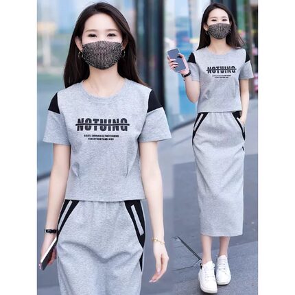 时尚休闲运动服套装女2026夏季新款洋气减龄显瘦短袖半身裙两件套