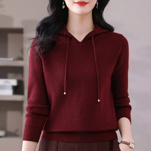 连帽毛衣套头针织衫 品牌秋冬打底 女2025新款 春秋中年上衣妈妈帽衫