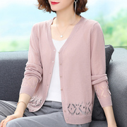 2021 early spring cardigan women's short v-neck summer thin ice silk knitted sweater small jacket simple outer air-conditioned shirt