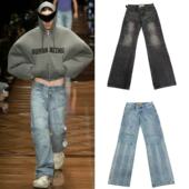 秀场同款 baggy廓形直筒水洗蓝色牛仔裤 巴黎风格 B家25fw 男女潮裤