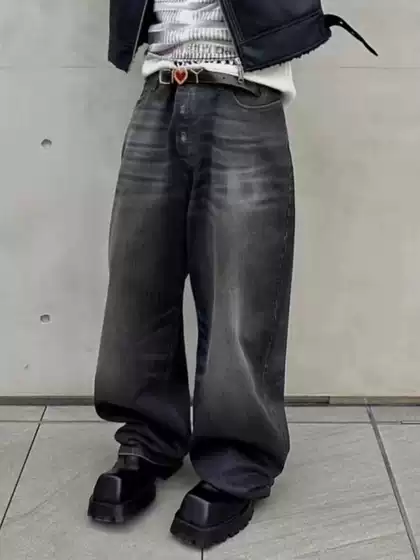 B Brand Largebaggy Washed Gray Wide-Leg Jeans Yanggeng88 Same Style Parisian Style Trendy Men's Trousers