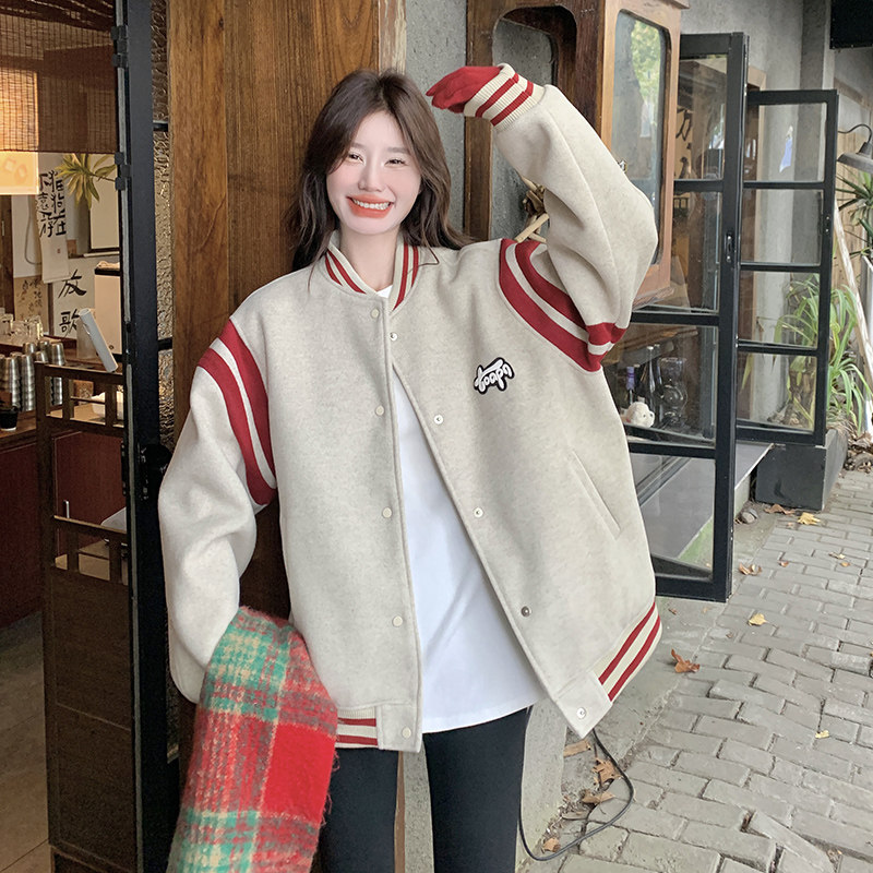 灰色韩版学院风bf棒球白鸭绒羽绒服女冬新款小个子加厚美式短外套,女装羽绒服,2C301