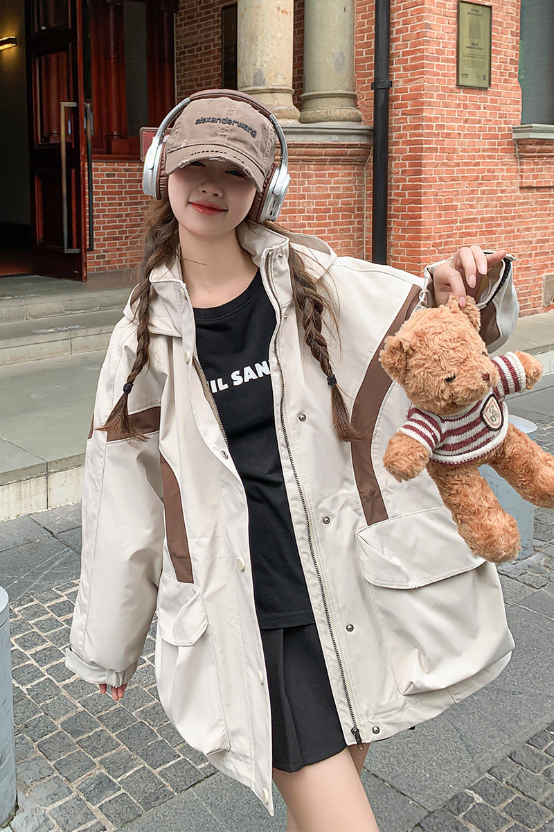 黑色工装连帽派克羽绒服女冬2024新款小个子宽松加厚90白鸭绒外套,女装风衣,2C301