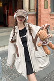 黑色工装连帽派克羽绒服女冬2024新款小个子宽松加厚90白鸭绒外套，女装风衣，2C301