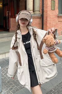 黑色工装连帽派克羽绒服女冬2024新款小个子宽松加厚90白鸭绒外套图片