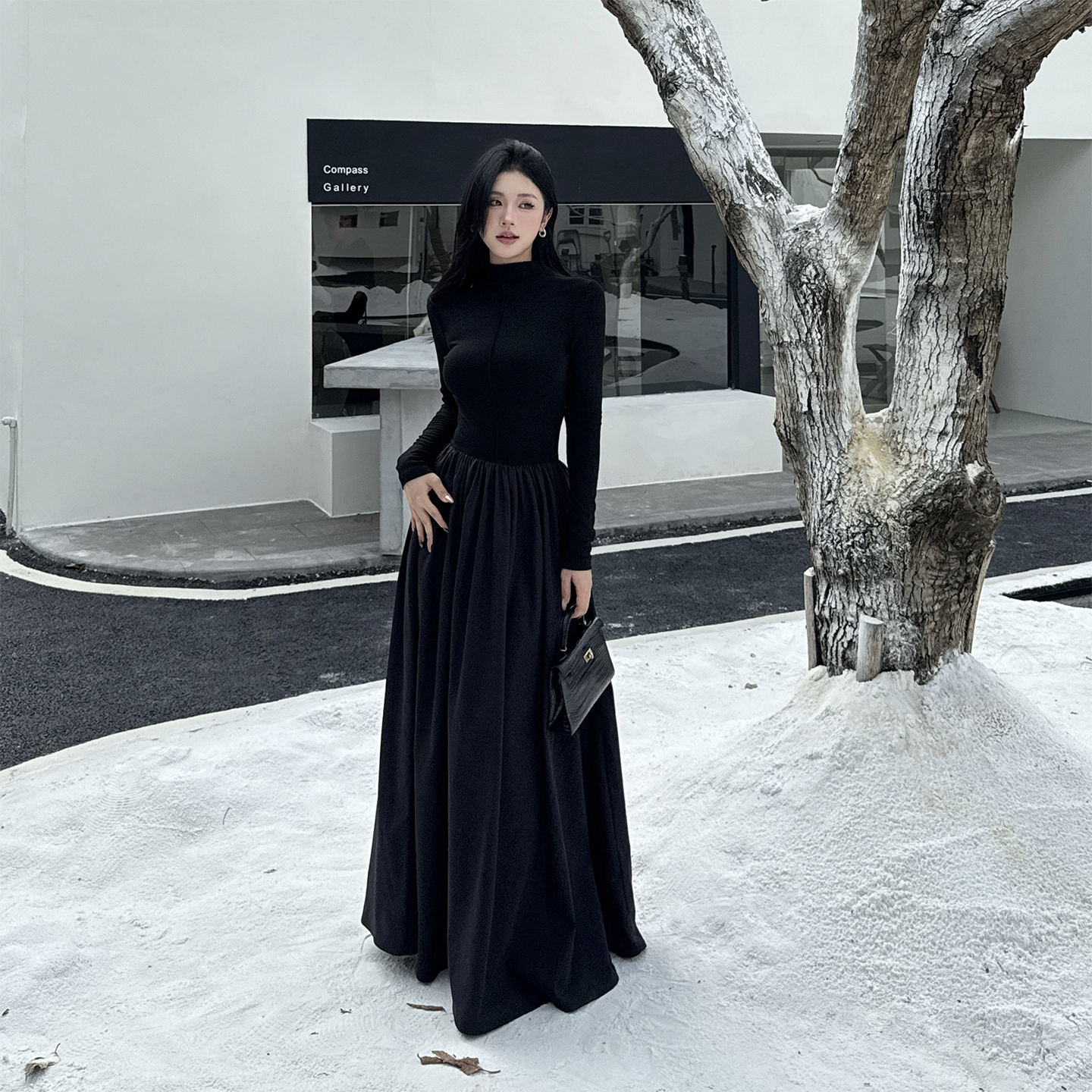 法式复古高级感黑色连衣裙女