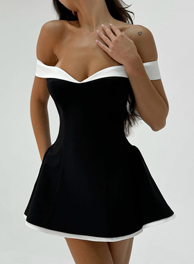 instunning法式黑色撞色抹胸连衣裙夏季少女感温柔公主a字裙短裙