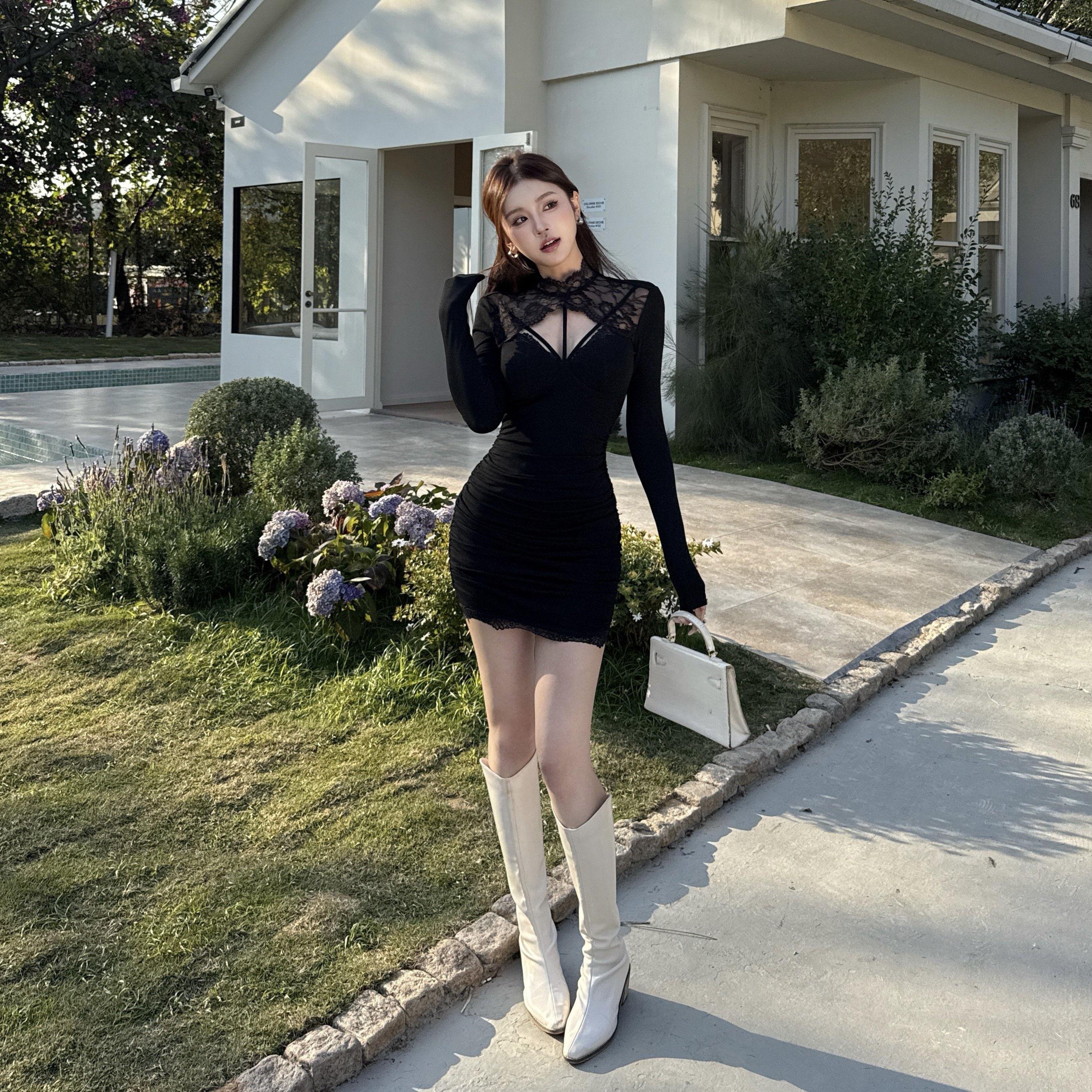 instunning 御姐黑色蕾丝包臀连衣裙女纯欲长袖镂空修身显瘦短裙,女装/女士精品,连衣裙,淘宝优惠券,粉丝福利购,淘宝优惠卷