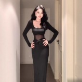 instunning法式 性感黑色网纱连衣裙女秋冬内搭打底裙收腰包臀裙子