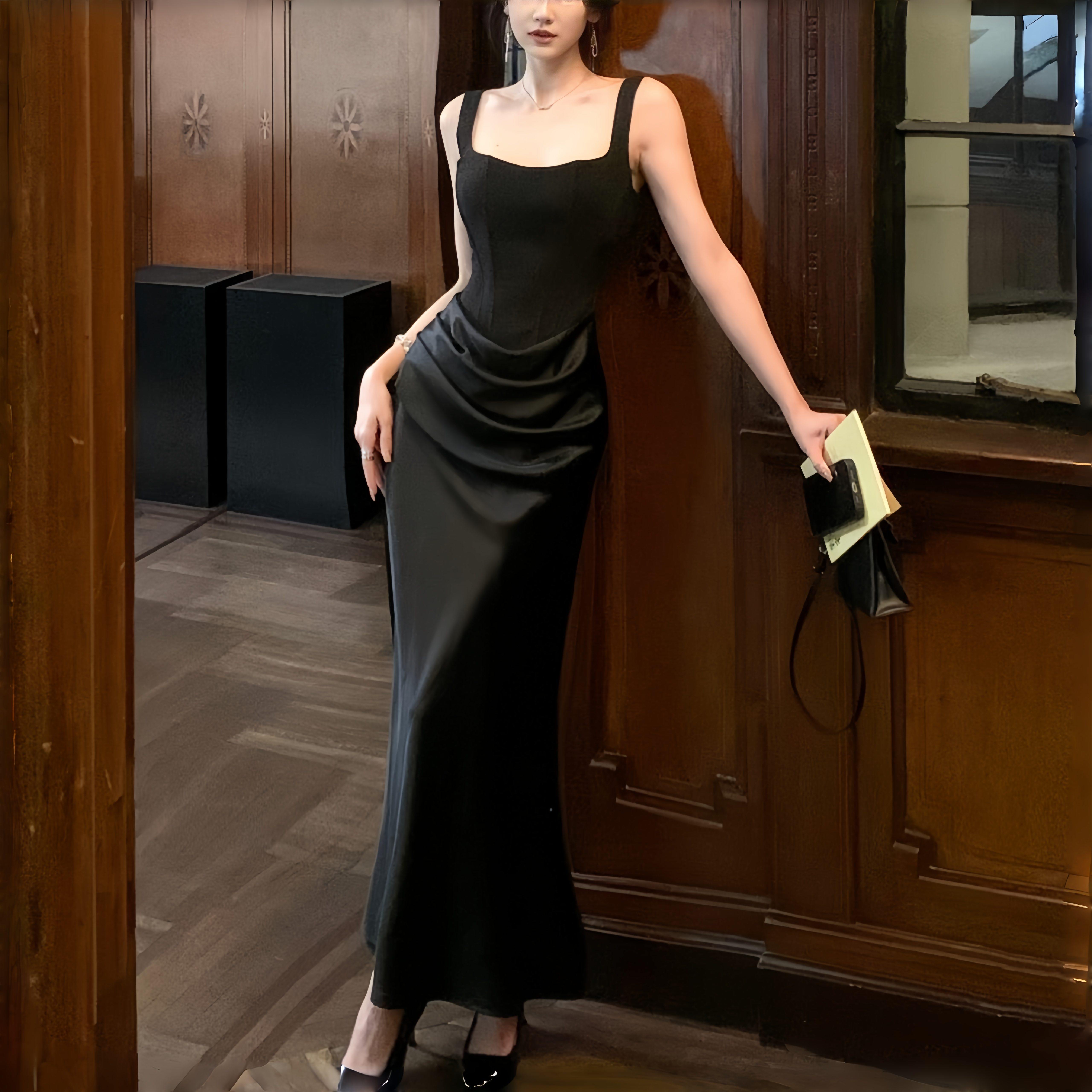 instunning法式黑色吊带鱼骨礼服裙女方领气质收腰缎面宴会包臀裙,女装/女士精品,礼服/晚装,淘宝优惠券,粉丝福利购,淘宝优惠卷