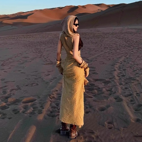 沙漠废土风穿搭连帽连衣裙