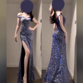 instunning 法式 闪闪抹胸礼服裙女绝美高级感生日宴会一字肩裙子