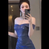 instunning轻奢闪闪礼服高级感性感一字肩礼服裙子晚宴会生日长裙