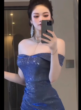 instunning轻奢闪闪礼服高级感性感一字肩礼服裙子晚宴会生日长裙