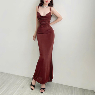 御姐风性感红色气质吊带连衣裙女2025夏季新款轻奢高级感鱼尾裙子