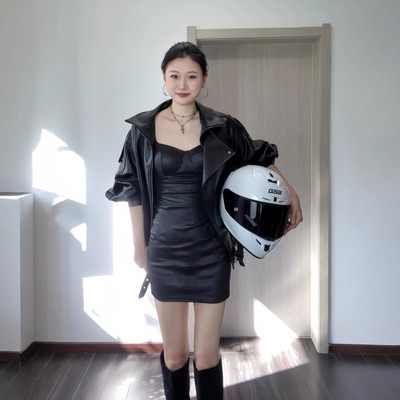 美式复古辣妹风黑色皮裙女短款