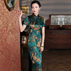 二小姐旗袍｜真丝旗袍2024年新款短袖女中式盘扣桑蚕丝旗袍