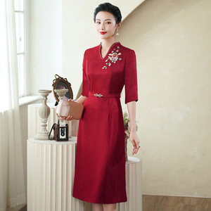 二小姐旗袍｜高档刺绣醋酸旗袍新款女复古优雅中国风妈妈