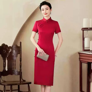 二小姐旗袍｜红色高端真丝喜婆婆旗袍夏女2024新款桑蚕丝