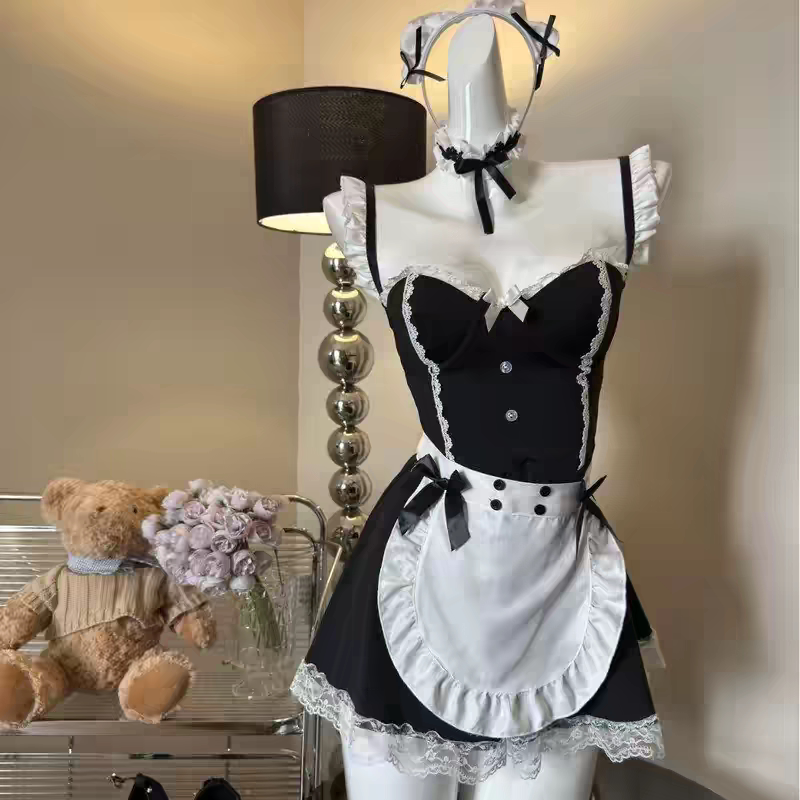 纯欲可爱女仆钢托聚拢火辣女佣制服连体诱惑制服大码睡衣