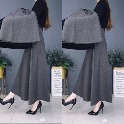 妈妈羊绒半身裙女秋冬长裙2023新款羊毛打底裙厚冬裙a字大摆裙子