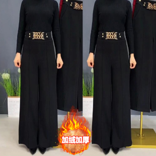 女士加绒阔腿裤 宽松加厚款 长裤 大脚裤 大码 冬季 中年休闲裤 秋季 甩裤