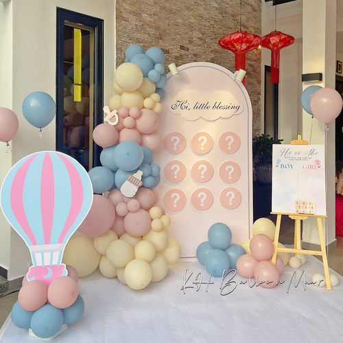 性别派对猜性别惊喜baby shower创意布置材料kt板开盲盒蓝粉派对