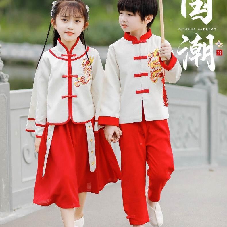 小学生校服中国风儿童班服套装男女童汉服幼儿园园服夏装国学服红