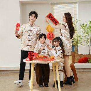 亲子装旗袍中国风冬季连衣裙新过年拜年服儿女童男童唐装母女装