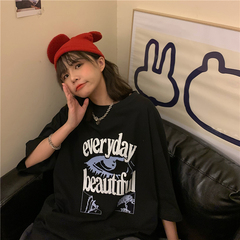 實拍 字母印花短袖T恤新款寬鬆百搭圓領內搭衛衣女