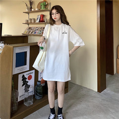 實拍 韓版字母寬鬆中長款短袖T恤