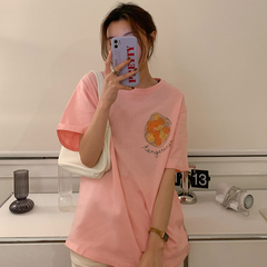 Real shot new Korean screen red super fire printed cotton short sleeve T-shirt