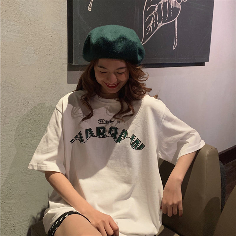 Real shot loose European and American fashion couple's short sleeve T-shirt women's fashion hip hop trend