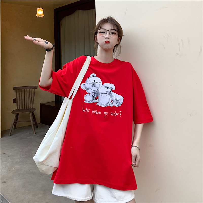 Korean new bear print short sleeve T-shirt