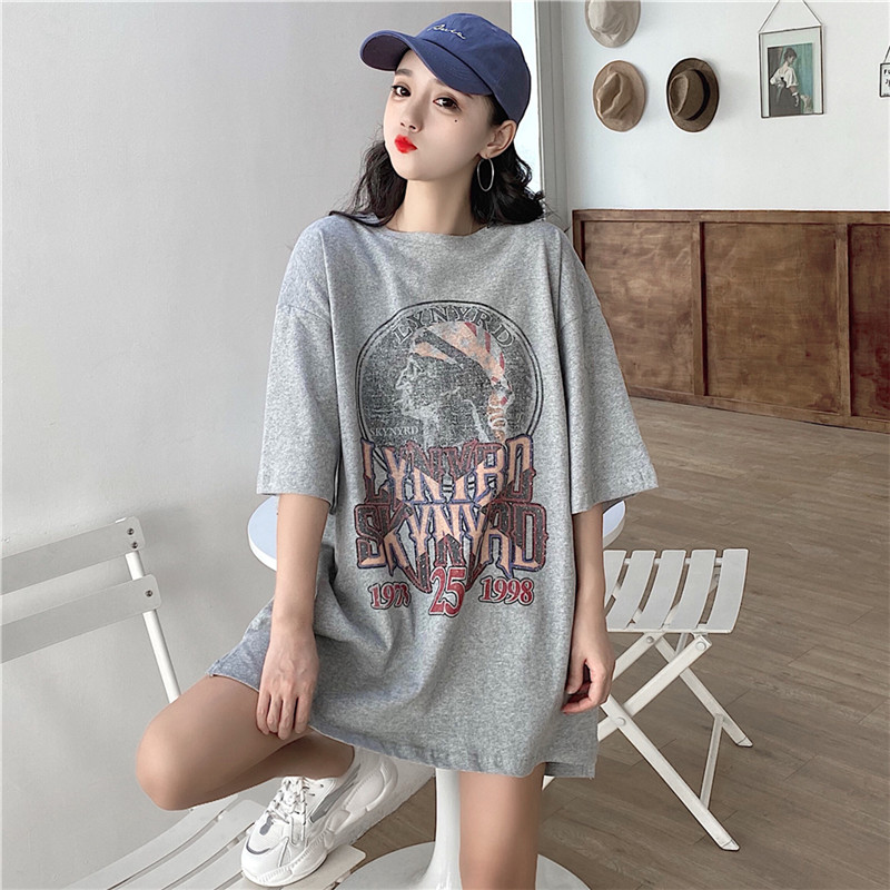 Real shot of Korean large loose short sleeve T-shirt for women