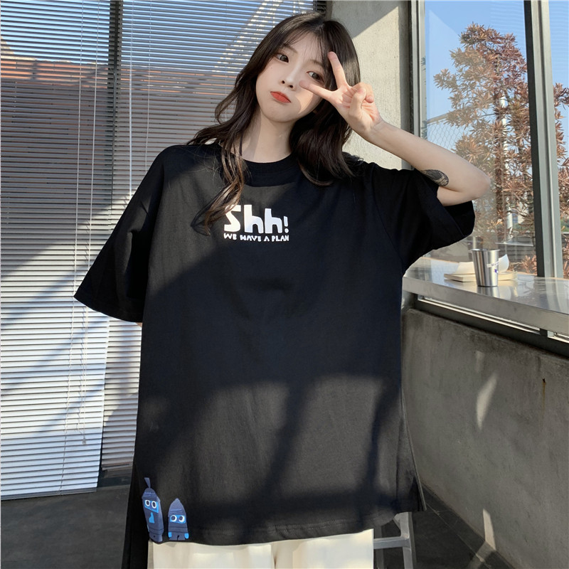 Real shot short sleeve T-shirt printed with Korean Academy letters