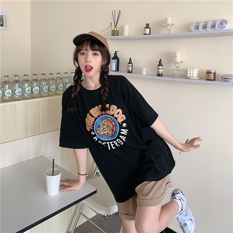 Real shot spring and summer Korean New DOG PRINT loose short sleeve T-shirt
