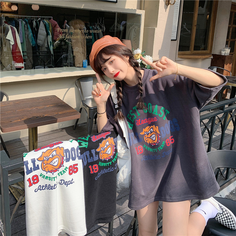 Real shot spring and summer Korean New DOG PRINT loose short sleeve T-shirt