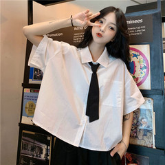 Real shot short sleeve JK shirt women's solid short shirt student top polo shirt send tie