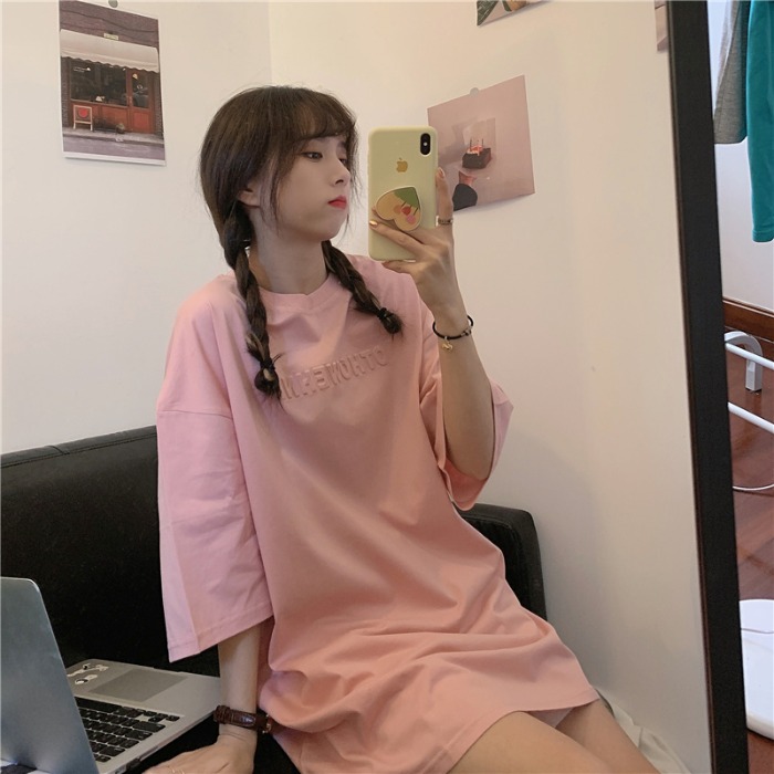 實拍韓版新款糖果色凹凸字母短袖恤女