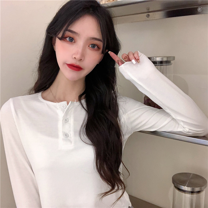 Real shot Korean slim long sleeve bottomed shirt is versatile, showing thin, wearing T-shirt, women's fashion