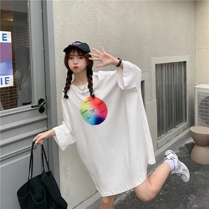 Real shot color turntable short sleeve T-shirt Korean version simple loose large version versatile thin half sleeve top fashion